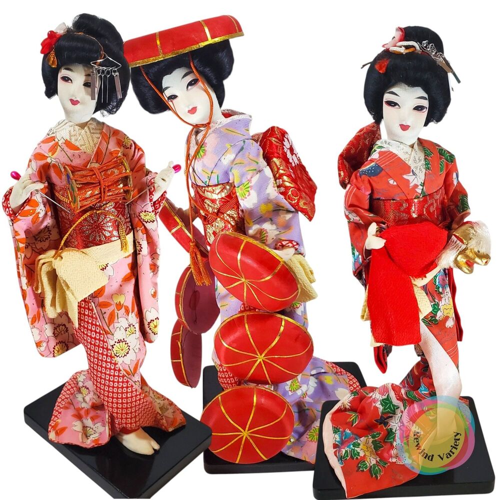 Vintage 1962 1963 Japanese Geisha Dolls Set of 3 11"